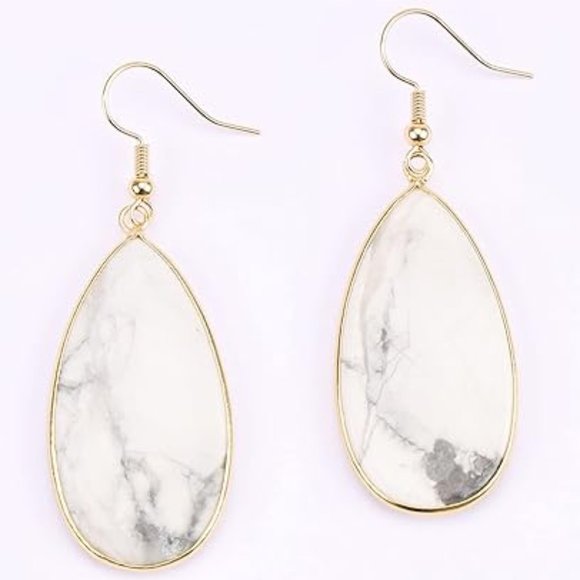 White Howlite Stone Earrings Gemstone Water Drop Teardrop Gem Dangle Charm New - Picture 2 of 6
